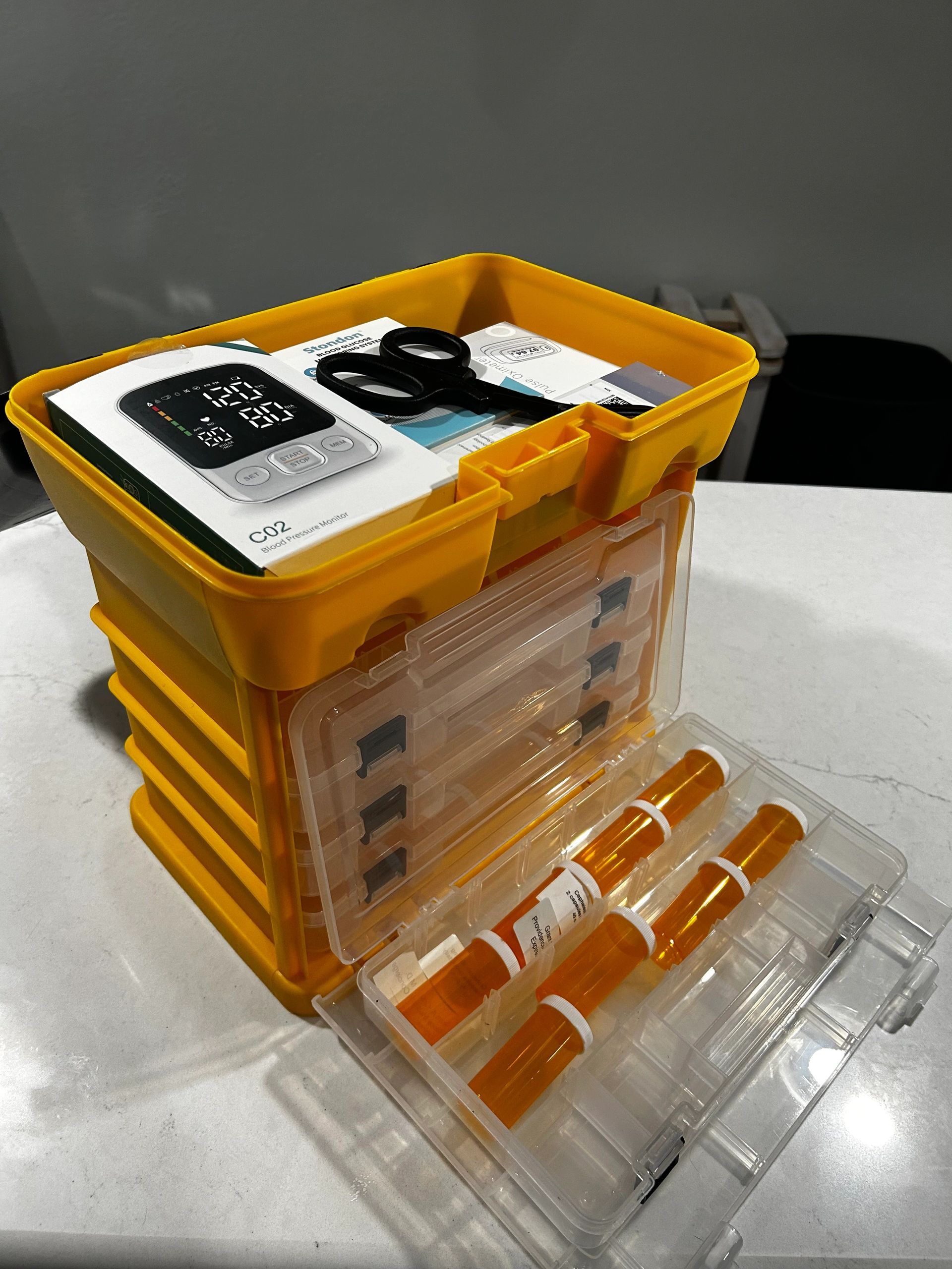 Medical kit supply organizer with medications and monitoring equipment